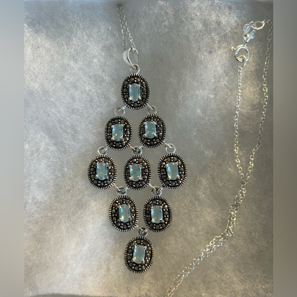 WOLF & BADGER Sterling Silver Sapphire Cubic Zirconia Dangle Pendant Necklace
￼ - Picture 10 of 10